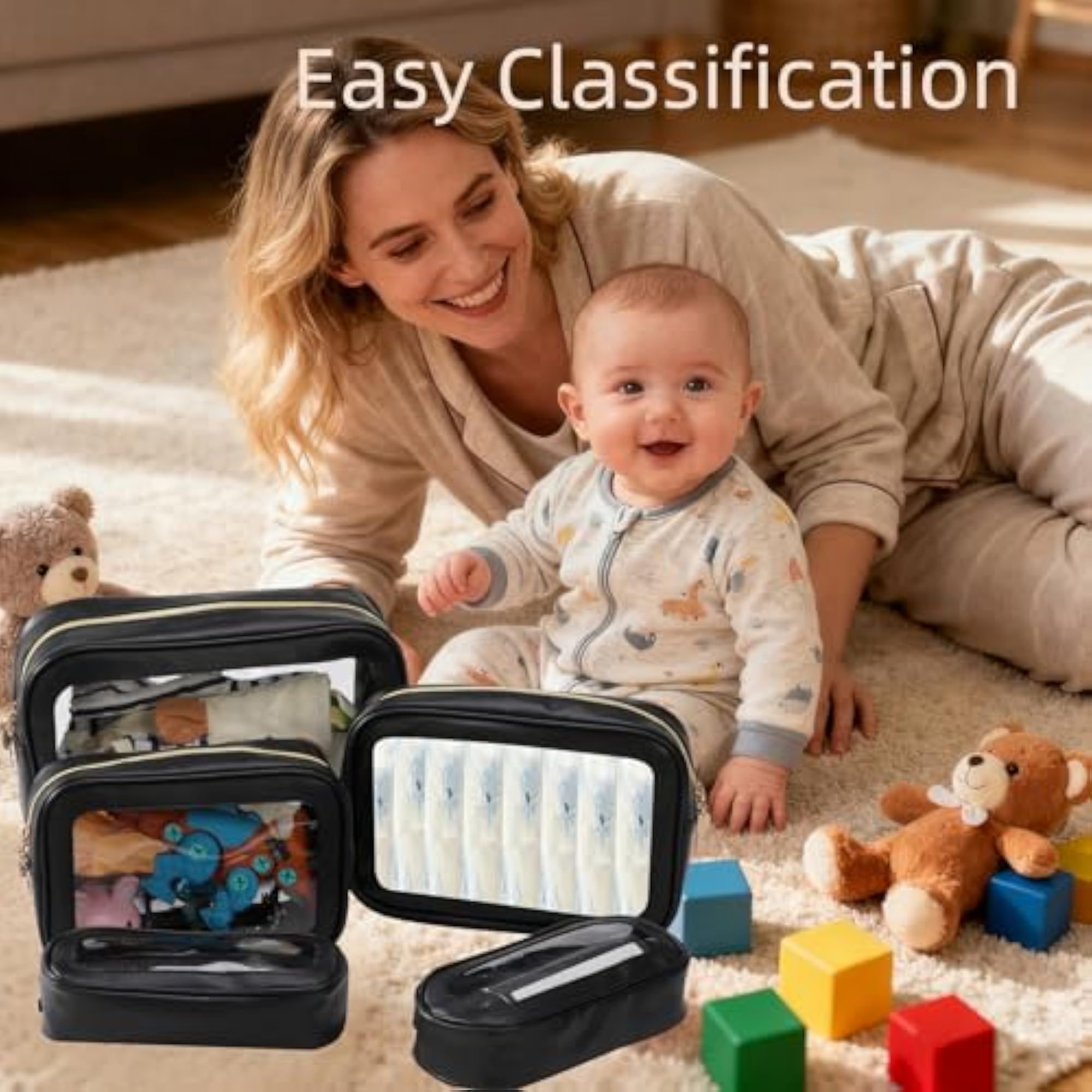 3PCS Minimalist Black Diaper Bag Set